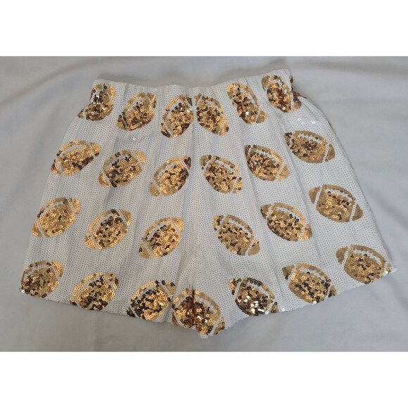WHY DRESS White & Gold Sequin Football-Shaped Embellished Shorts Size Small, NWT - Picture 3 of 9